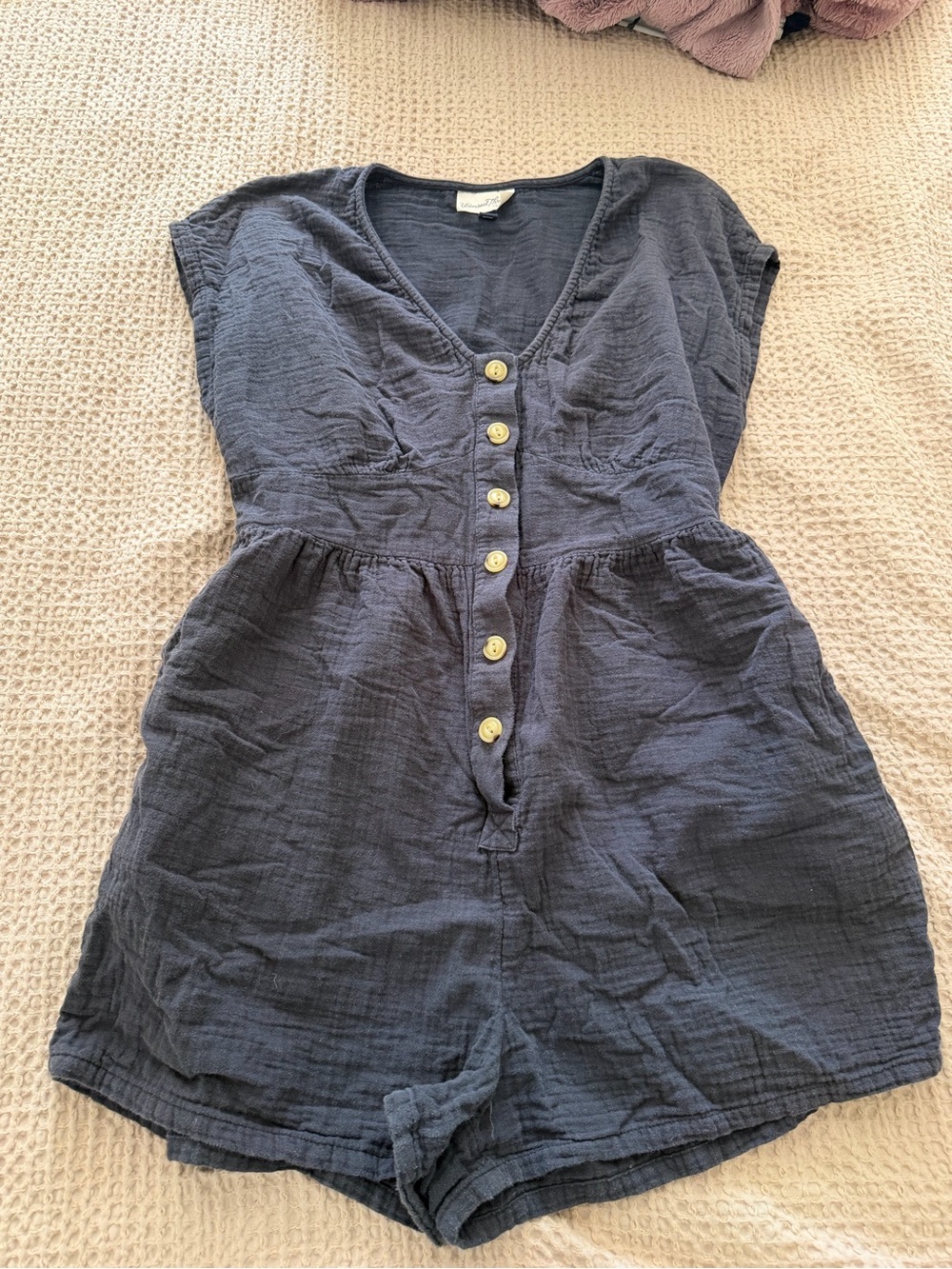 Universal Thread Dark Navy Button-Front V-Neck Romper
